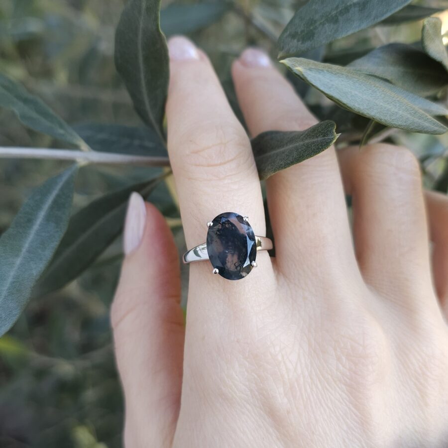 Ženski srebrni prsten SANSA, Moss Agate