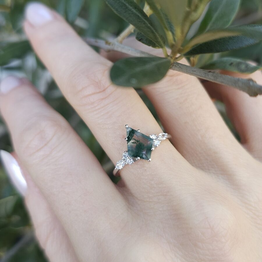 ANARI srebrni ženski prsten, Moss Agate