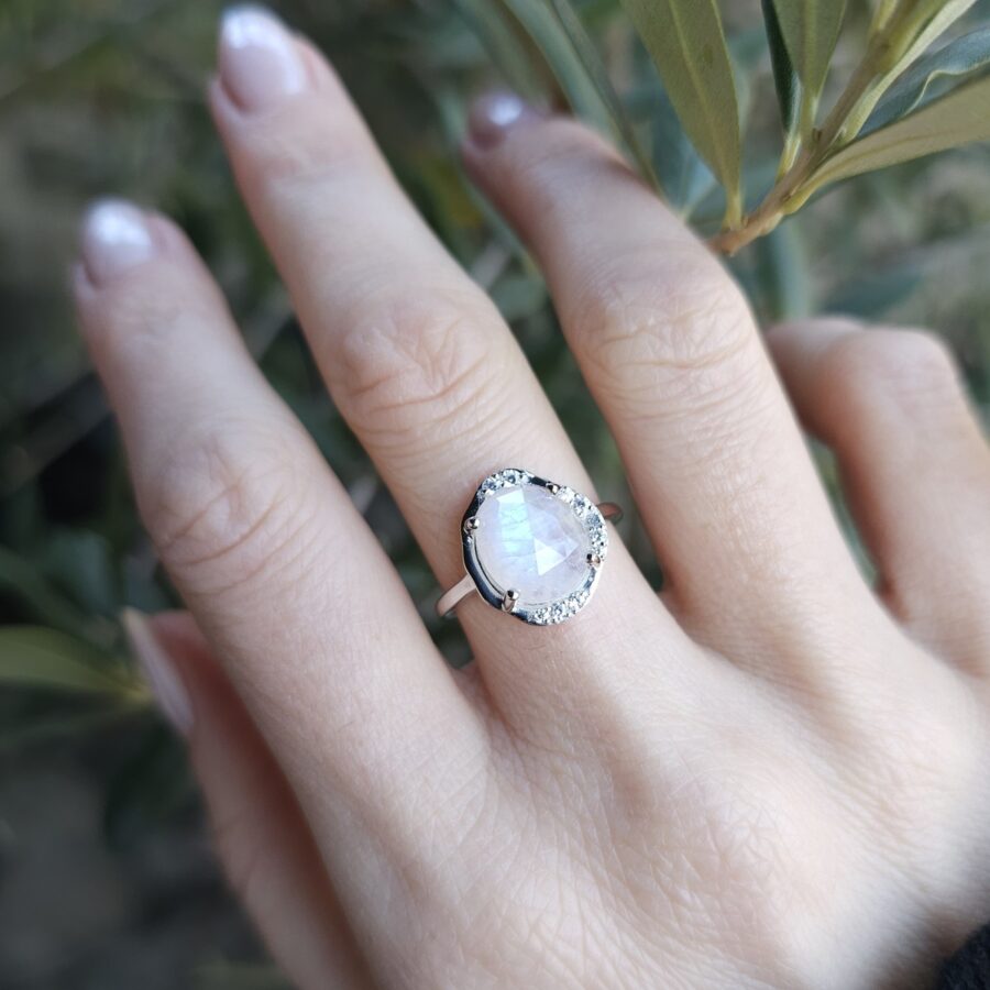 Damenring aus Silber MOONLIGHT Mondstein und Weißer Topas