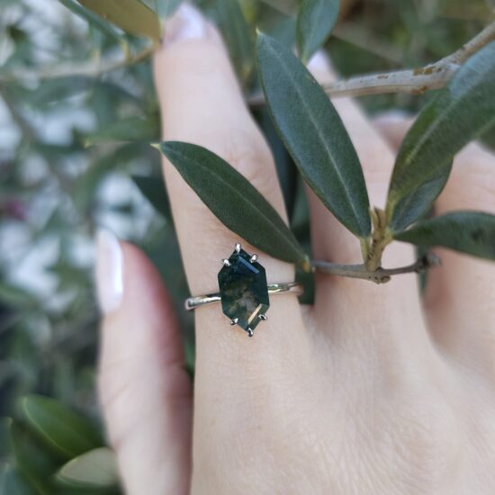 Ženski srebrni prsten ELENA, Moss Agate