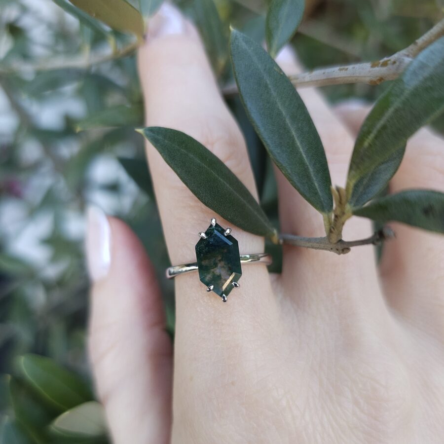 Ženski srebrni prsten ELENA, Moss Agate