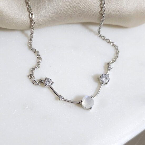 Silberne ZODIAC Widder, Mondstein und Weißer Topas Halskette für Damen