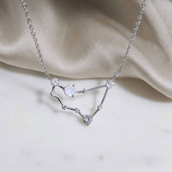 Ženska verižica iz srebra ZODIAC Kozorog, Mesečev kamen in Beli Topaz