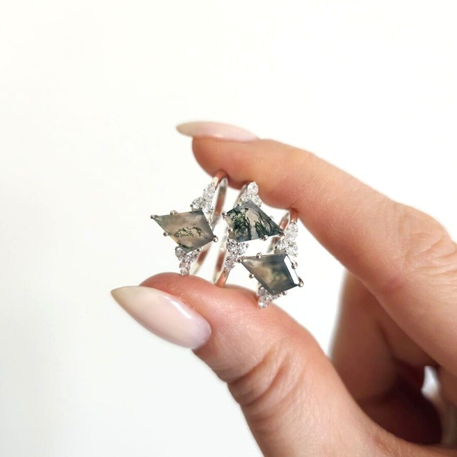 ANARI srebrni ženski prsten, Moss Agate