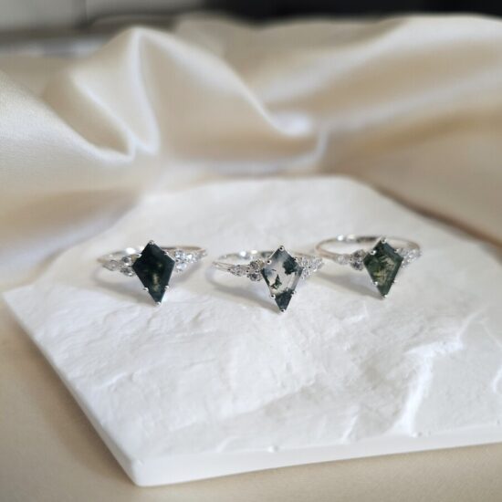 ANARI srebrni ženski prsten, Moss Agate