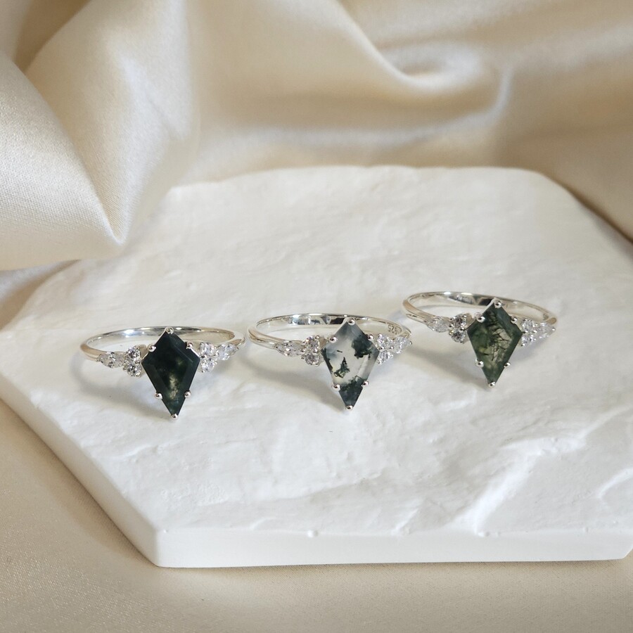 ANARI srebrni ženski prsten, Moss Agate