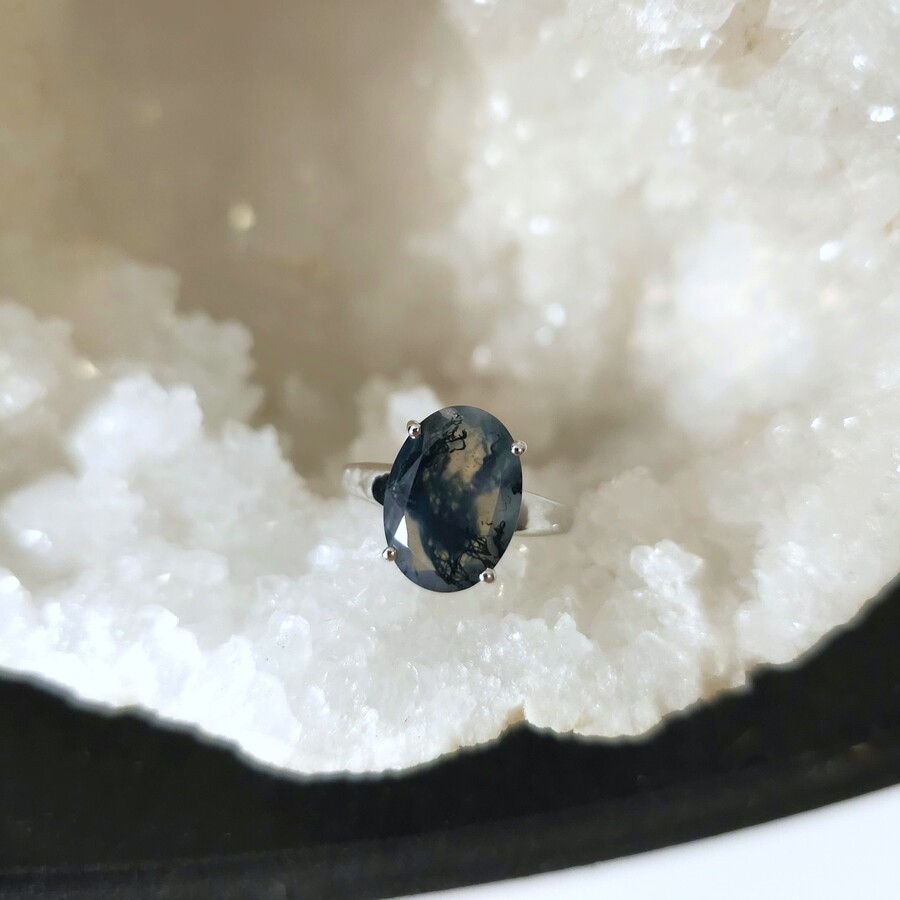 Ženski srebrni prsten SANSA, Moss Agate