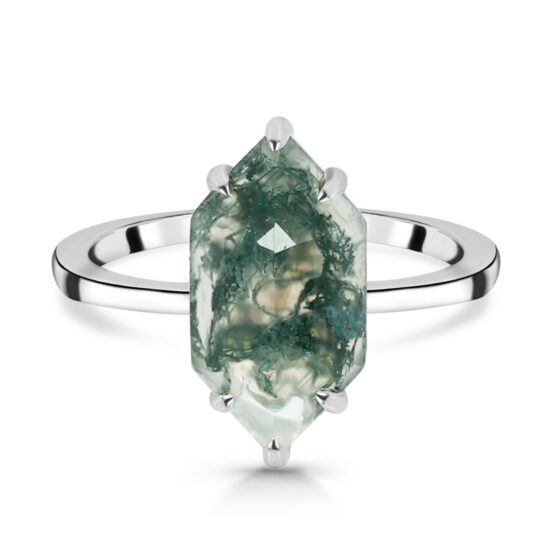 Ženski srebrni prsten ELENA, Moss Agate