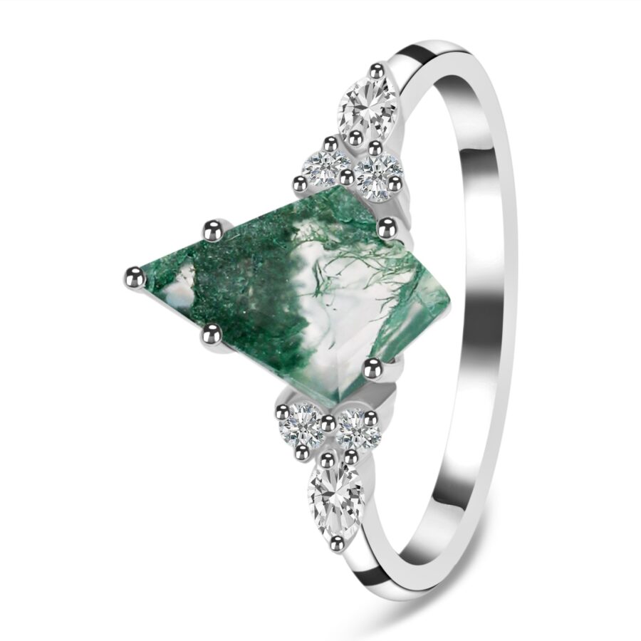 ANARI srebrni ženski prsten, Moss Agate