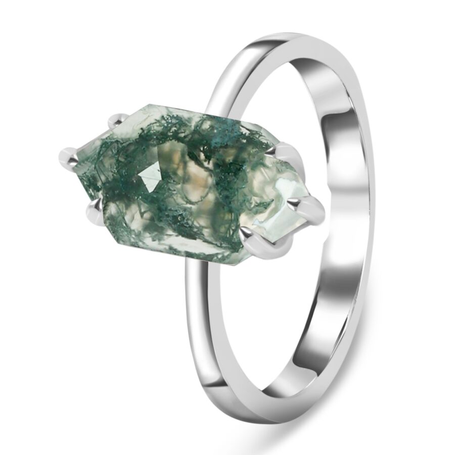 Ženski srebrni prsten ELENA, Moss Agate