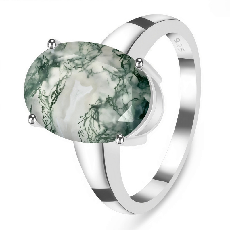 Ženski srebrni prsten SANSA, Moss Agate