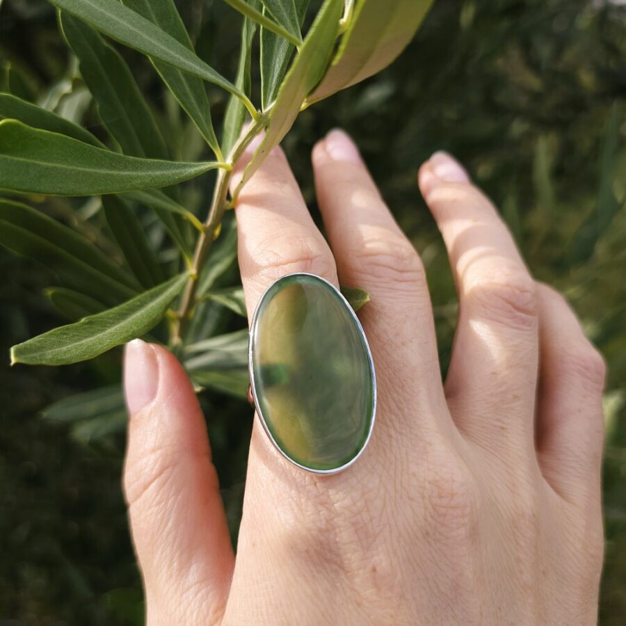 Ženski prstan iz srebra JADE, Nefrit Žad