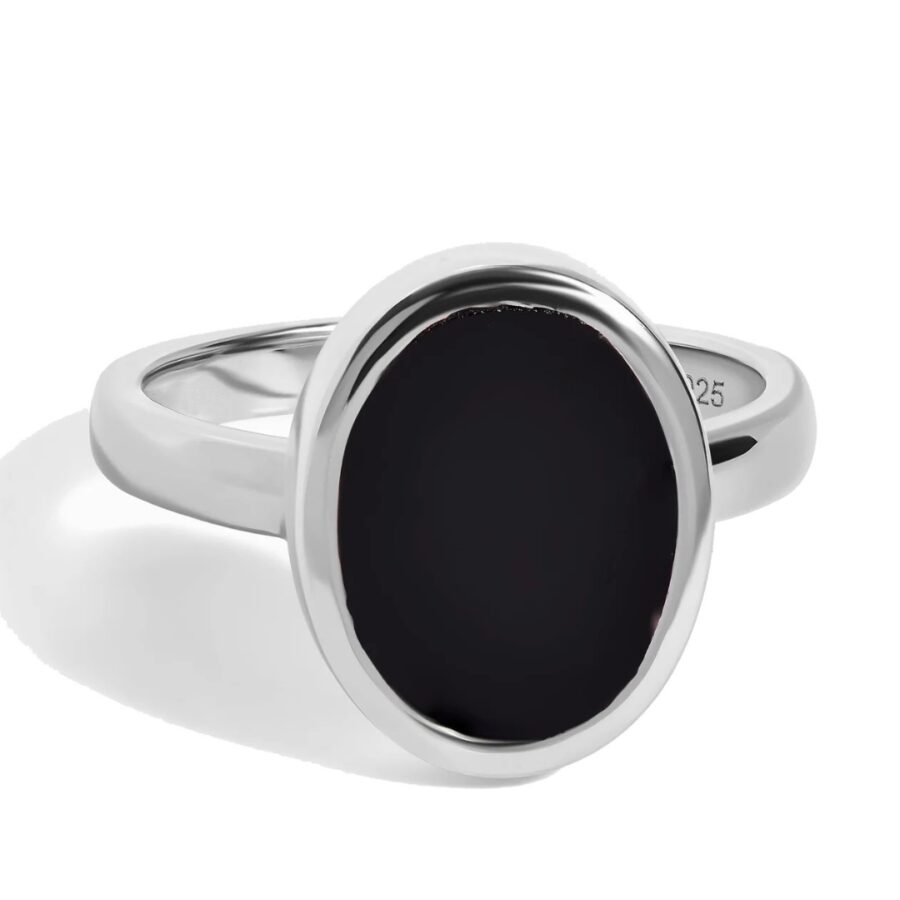 Ženski srebrni prsten OASIS, crni turmalin