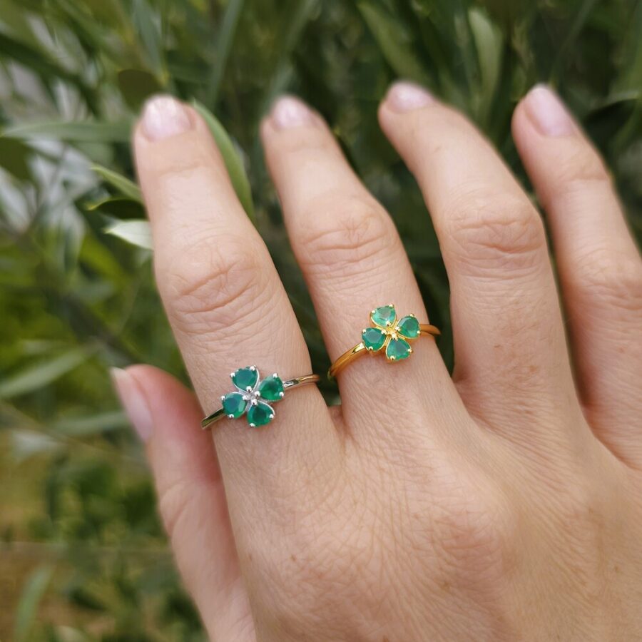 Ženski prstan iz srebra LUCK, Zeleni Oniks