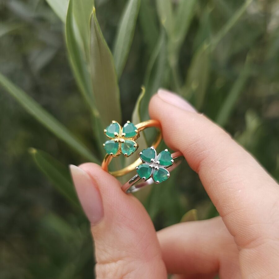 Ženski prstan iz srebra LUCK, Zeleni Oniks