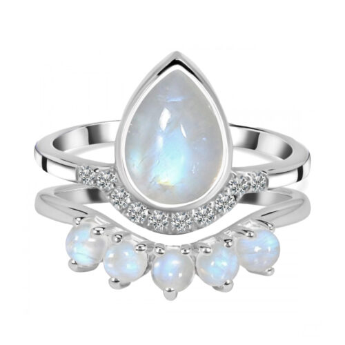 AVA & KAI srebrni ženski prsten, mjesečev kamen i bijeli topaz