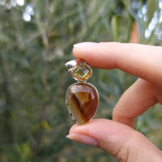 Ženski obesek iz srebra SOL, Ahat in Citrin