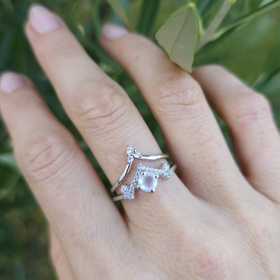 Ženski prstan iz srebra PRIMAVERA, Roževec in Beli Topaz