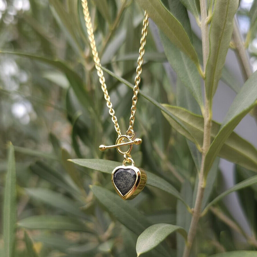 Damenhalskette aus Sterlingsilber LENORA, Schwarzer Obsidian Damenhalskette aus Sterlingsilber LENORA, Schwarzer Obsidian