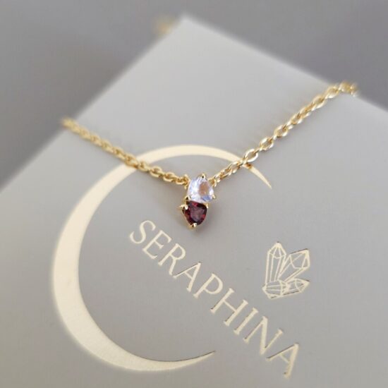 Silberne EVA-Kette für Damen, Rosenquarz und Granat Silberne EVA-Kette für Damen, Rosenquarz und Granat