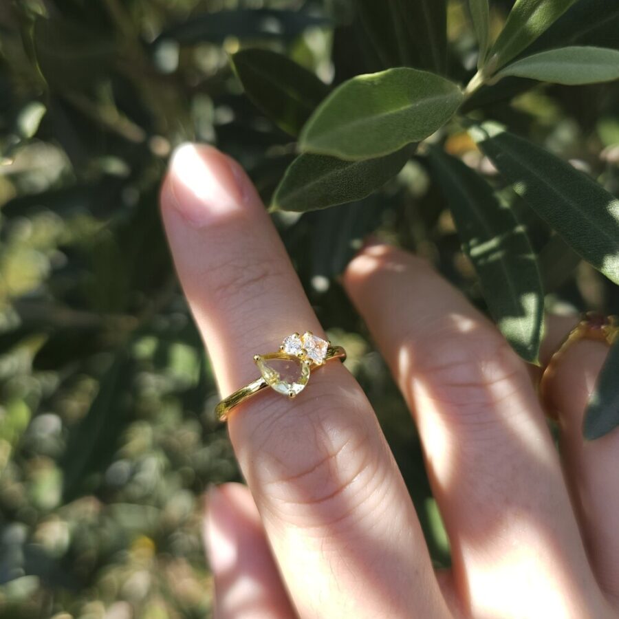 Ženski prstan iz srebra ESME, Limonin Kvarc in Beli Topaz