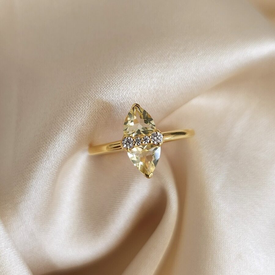 Ženski prstan iz srebra DAKOTA, Limonin Kvarc in Beli Topaz