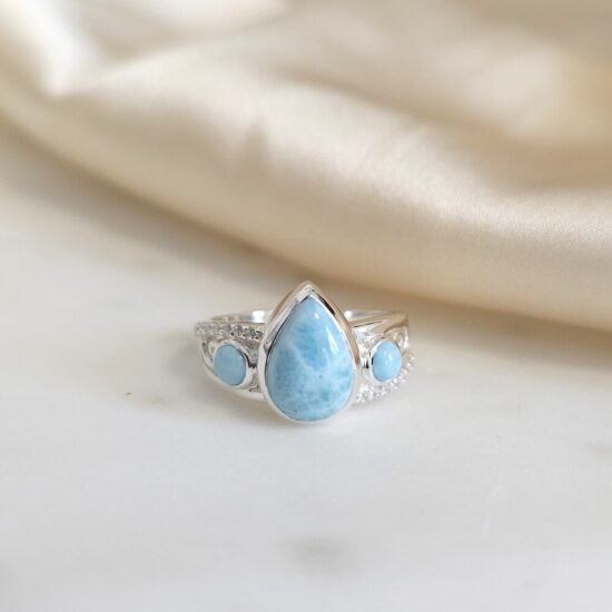 Damenring aus Sterlingsilber MOANA, Larimar und Weißer Topas