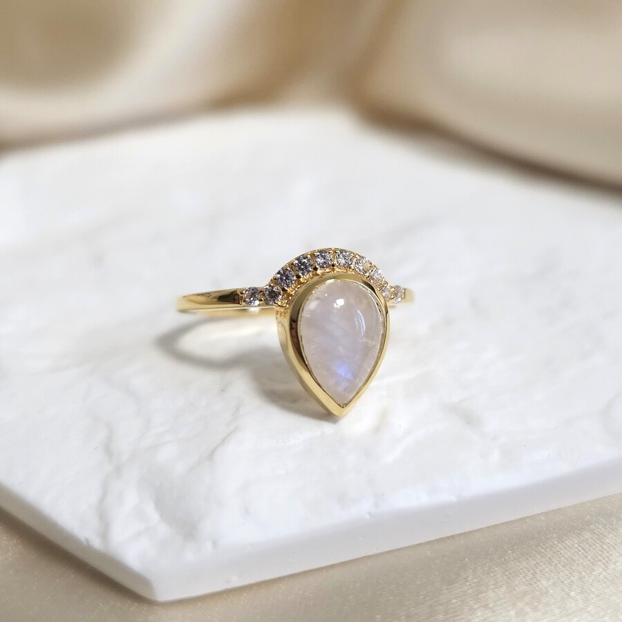 Damenring aus Sterlingsilber AVA, Mondstein und weißer Topas Damenring aus Sterlingsilber AVA, Mondstein und weißer Topas