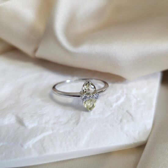 Ženski prstan iz srebra DAKOTA, Limonin Kvarc in Beli Topaz