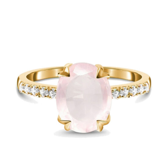 Ženski prstan iz srebra ISABELLA PAVÉ, Rožnati kremen in Beli Topaz