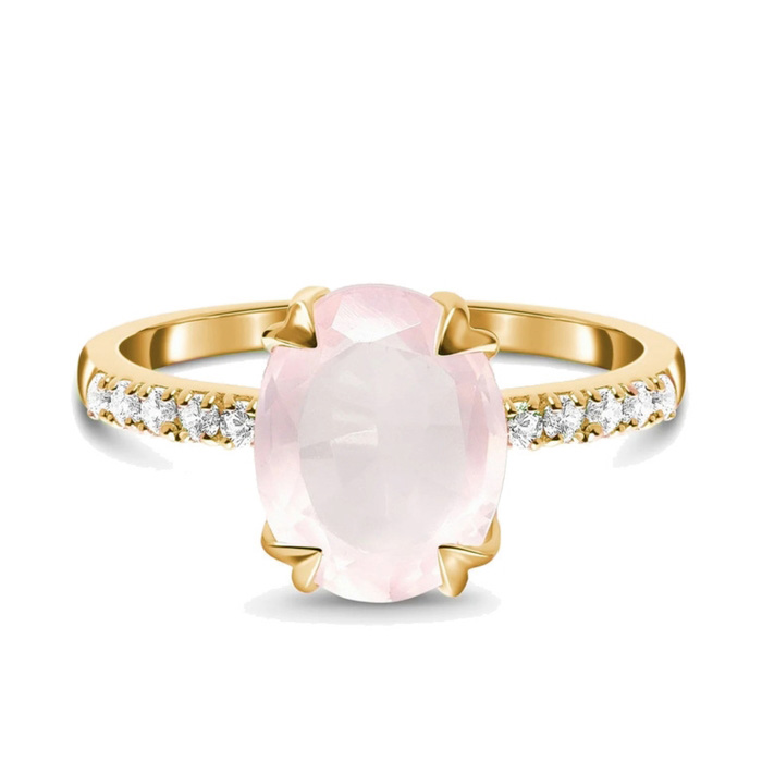 Ženski prstan iz srebra ISABELLA PAVÉ, Rožnati kremen in Beli Topaz