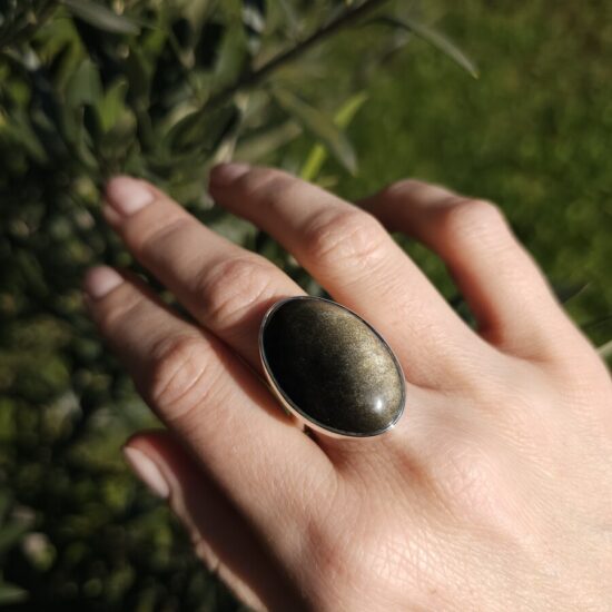 Ženski prstan iz srebra ETNA, Obsidian