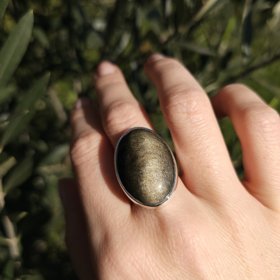 Ženski prstan iz srebra ETNA, Obsidian