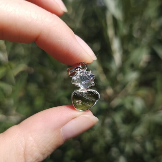 Ženski obesek iz srebra DIVINE, Moldavit in Herkimer