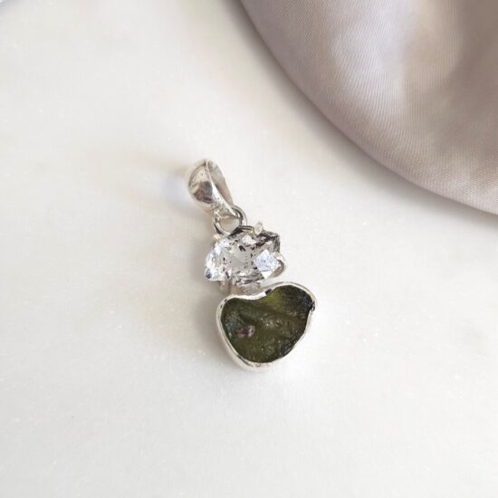 Ženski obesek iz srebra DIVINE, Moldavit in Herkimer