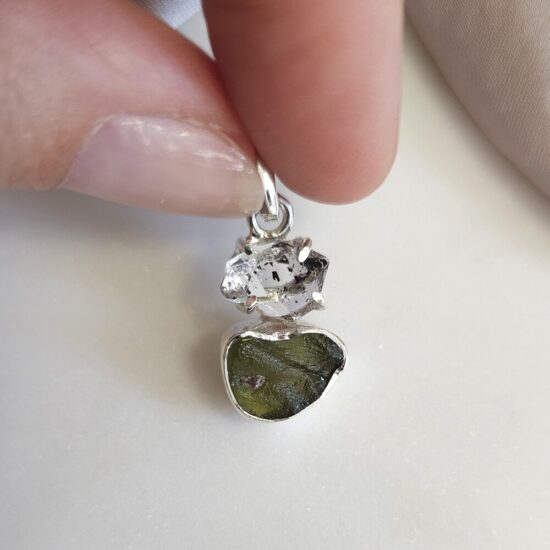 Ženski obesek iz srebra DIVINE, Moldavit in Herkimer