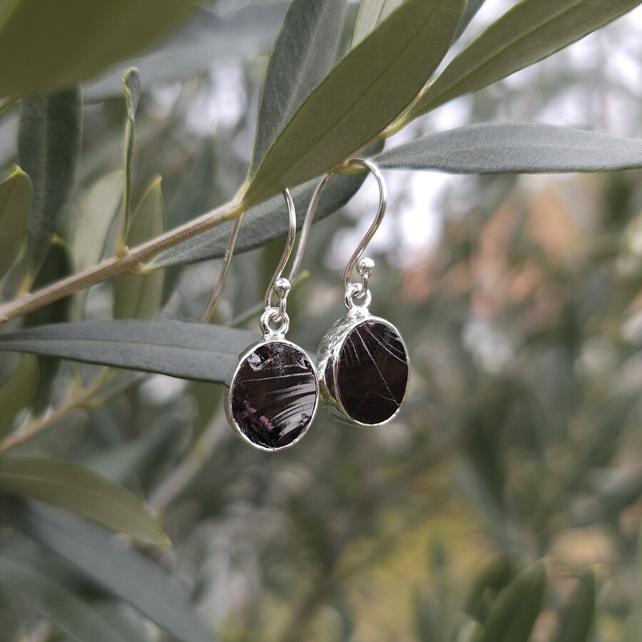 Ženski uhani iz srebra DORIAN, Šungit