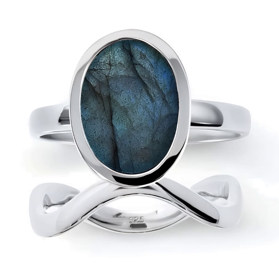 Komplet ženskih prstanov iz srebra OASIS & REN, Labradorit