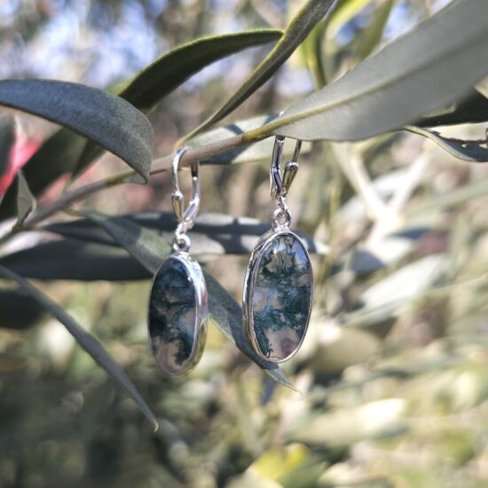 Ženski uhani iz srebra LUCAS, Mahovni Ahat